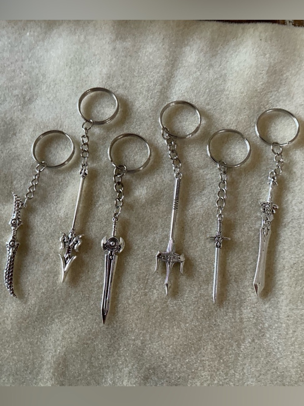 Silver Sword Charm Keychain Set of 6 - Men Accessories